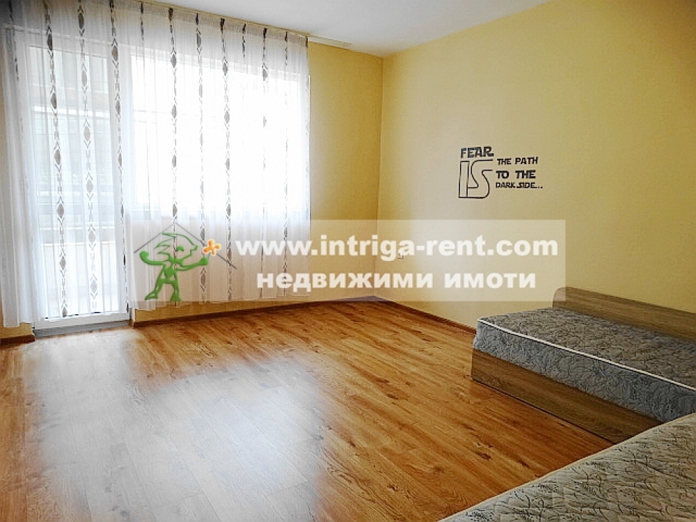 Three-room monolithic apartment for rent with a detached garage - new construction, located in the Ovcharski district of Haskovo.