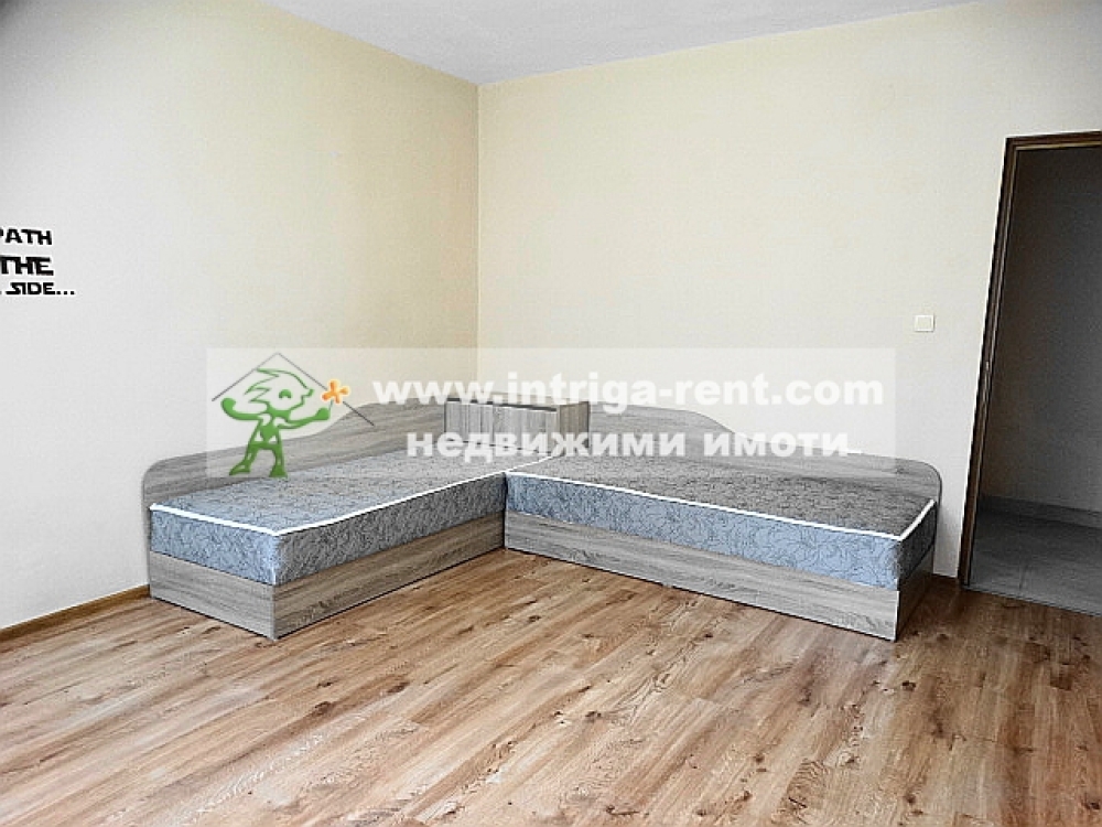Three-room monolithic apartment for rent with a detached garage - new construction, located in the Ovcharski district of Haskovo.