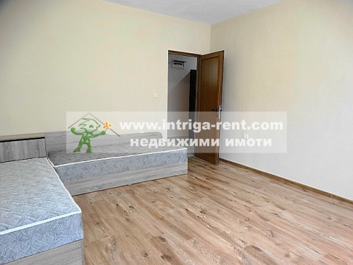 Three-room monolithic apartment for rent with a detached garage - new construction, located in the Ovcharski district of Haskovo.