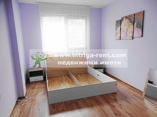 Three-room monolithic apartment for rent with a detached garage - new construction, located in the Ovcharski district of Haskovo.